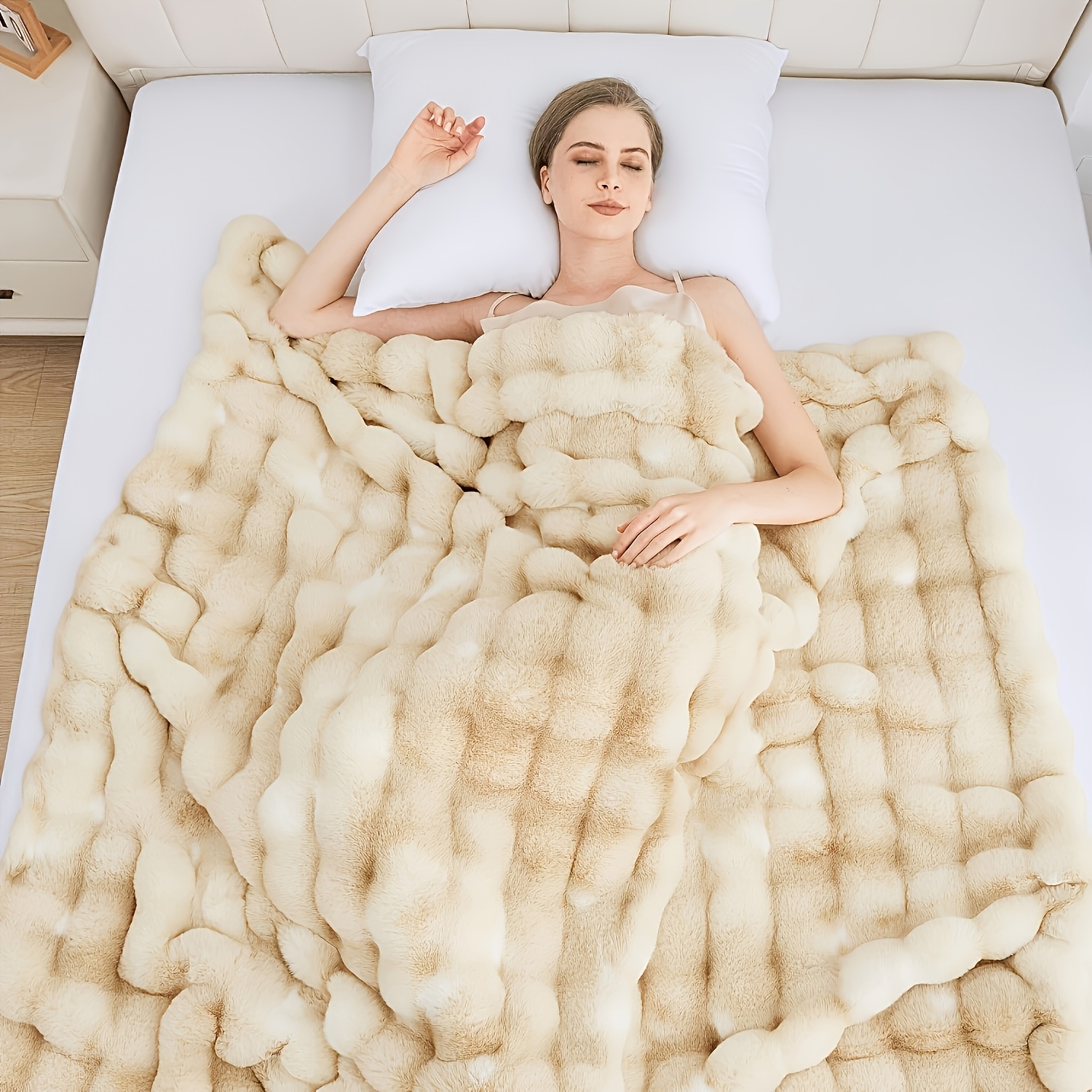 Luxury Soft Fluffy Faux Rabbit Fur Blanket, Cozy Plush Throw